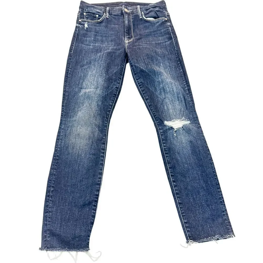 Mother High Waisted Looker Ankle Fray Close To The Edge Dark Denim Jeans Size 26